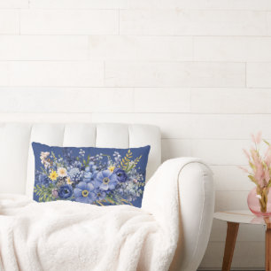 Spring flowers, dark blue background, lumbar pillow