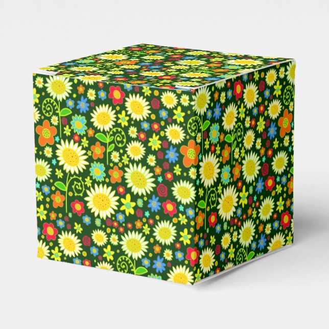 Spring Flowers - Dark Green Favor Box (Front Side)