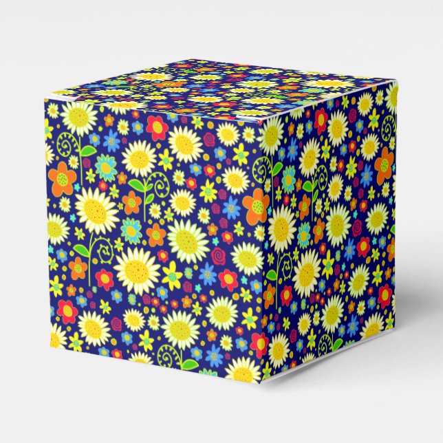 Spring Flowers - Deep Navy Favor Box (Front Side)