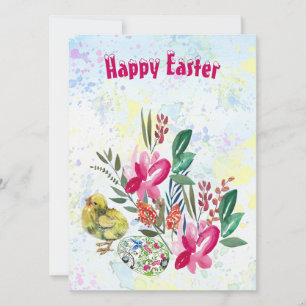 Spring Flowers Easter Chick Decorative Flora Green Holiday Card