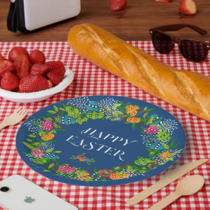 Spring Flowers & Easter Eggs Colourful Wreath Paper Plate