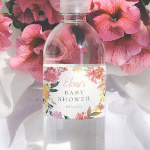 Spring Flowers Elegant Girl Baby Shower Water Bottle Label