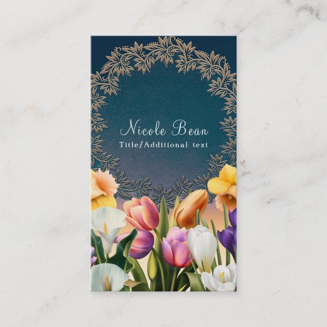 Spring Flowers Floral Frame Elegant Chic Custom Business Card (Front)