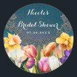 Spring Flowers Floral Frame Elegant Chic Favour Classic Round Sticker<br><div class="desc">Spring Flowers Floral Frame Elegant Chic Favour Stickers. Customize with any text you want.</div>