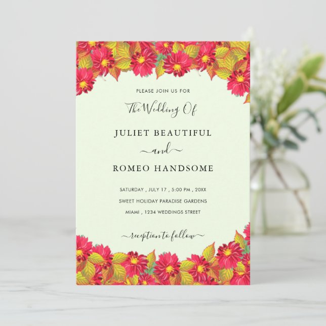 Spring Flowers Framed Wedding Invitation Example (Standing Front)