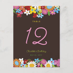 Spring Flowers Garden Birthday Party Table Number Postcard
