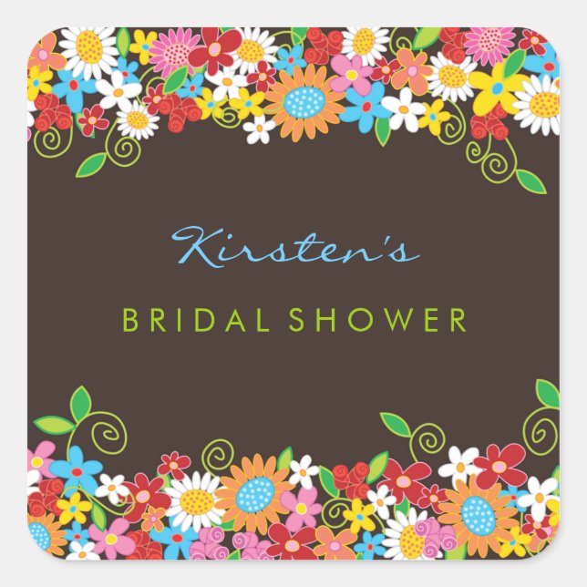 Spring Flowers Garden Bridal Shower Wedding Party Square Sticker (Front)