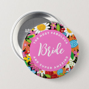 Spring Flowers Garden Wedding Bride Sweet Name Tag 3 Inch Round Button