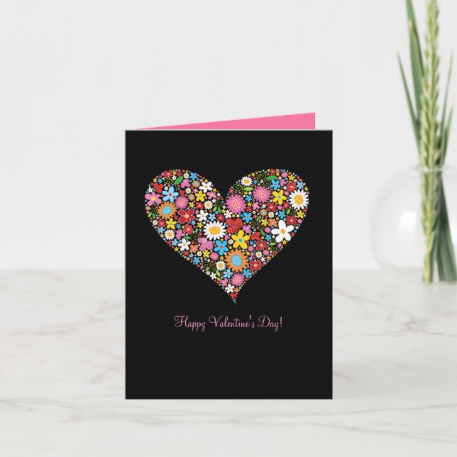 Spring Flowers Garden Whimsical Valentine Heart Holiday Card (Front)