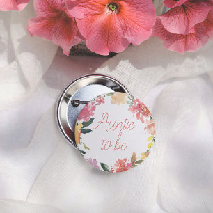 Spring Flowers Girl Baby Shower Auntie To Be 2 Inch Round Button