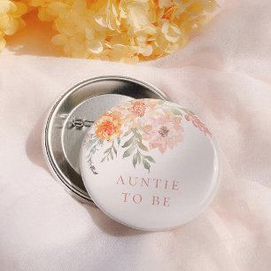 Spring Flowers Girl Baby Shower Auntie To Be 2 Inch Round Button