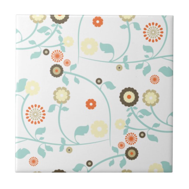 Spring flowers girly mod chic floral pattern tile (Front)