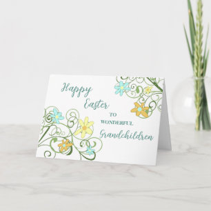 Spring Flowers Grandchildren Happy Easter Holiday Card