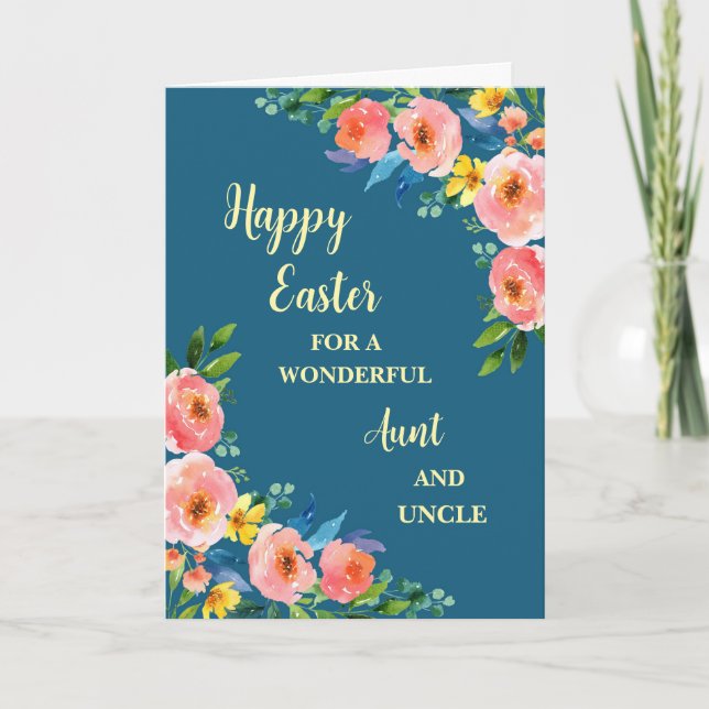 Spring Flowers Happy Easter Aunt and Uncle Holiday Card (Front)