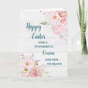 Spring Flowers Happy Easter Cousin & Her Husband Holiday Card