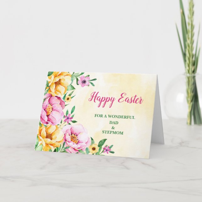 Spring Flowers Happy Easter Dad and Stepmom Holiday Card (Front)