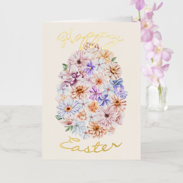 Spring Flowers Happy Easter Foil Holiday Card (Orchid)