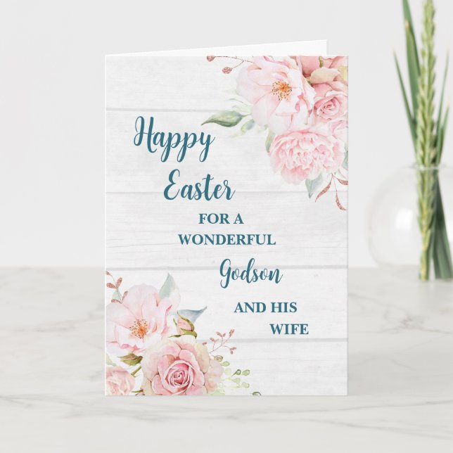 Spring Flowers Happy Easter Godson & His Wife Holiday Card (Front)