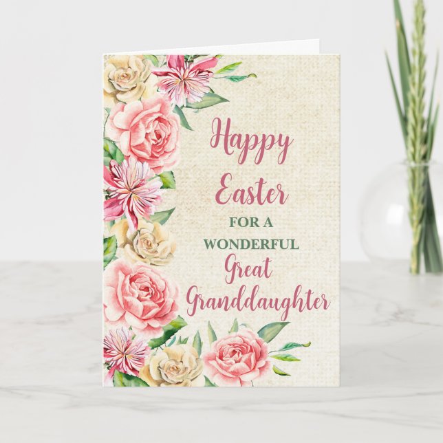 Spring Flowers Happy Easter Granddaughter Holiday Card (Front)