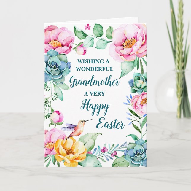 Spring Flowers Happy Easter Grandmother Holiday Card (Front)