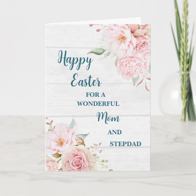 Spring Flowers Happy Easter Mom and Stepdad Holiday Card (Front)