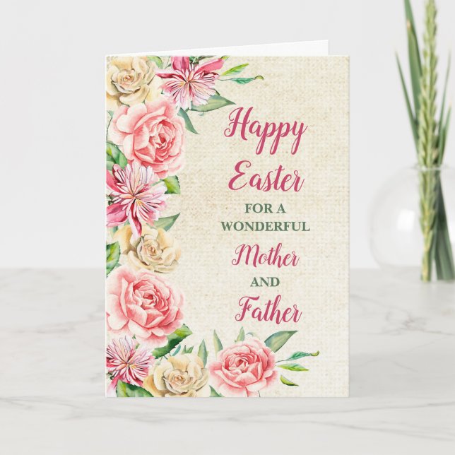 Spring Flowers Happy Easter Mother and Father Holiday Card (Front)
