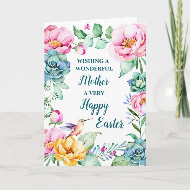Spring Flowers Happy Easter Mother Holiday Card (Front)