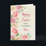 Spring Flowers Happy Easter Niece Holiday Card<br><div class="desc">Happy Easter niece greeting card with beautiful pastel watercolor flowers.</div>