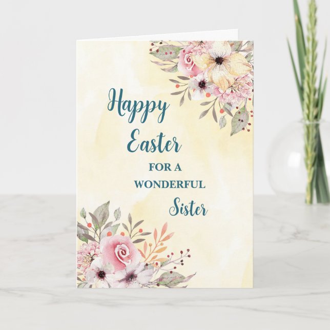 Spring Flowers Happy Easter Sister Holiday Card (Front)