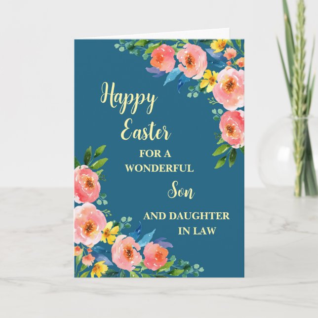 Spring Flowers Happy Easter Son Daughter in Law Holiday Card (Front)
