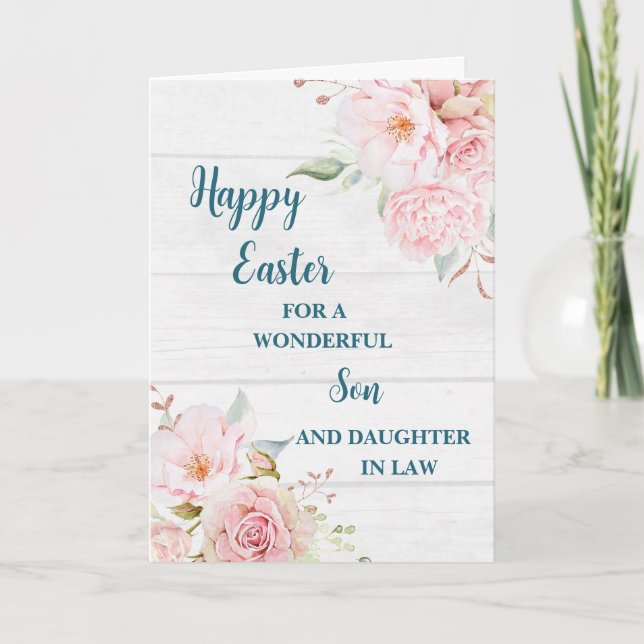 Spring Flowers Happy Easter Son & Daughter in Law Holiday Card (Front)