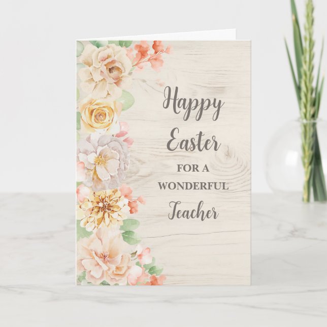 Spring Flowers Happy Easter Teacher Holiday Card (Front)