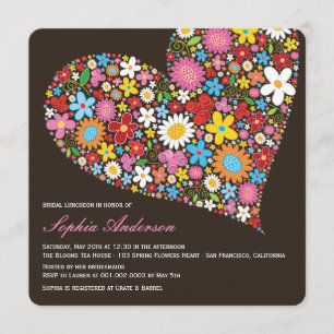 Spring Flowers Heart Bridal Shower Luncheon Invite