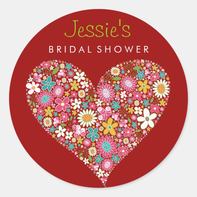 Spring Flowers Heart Love Bridal Shower Wedding Classic Round Sticker (Front)