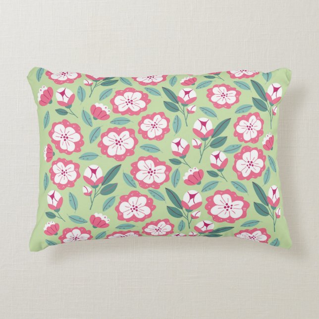 Spring flowers, herbs, light green banner. accent pillow (Front)