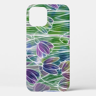 Spring flowers, herbs, watercolor seamless border. iPhone 12 case