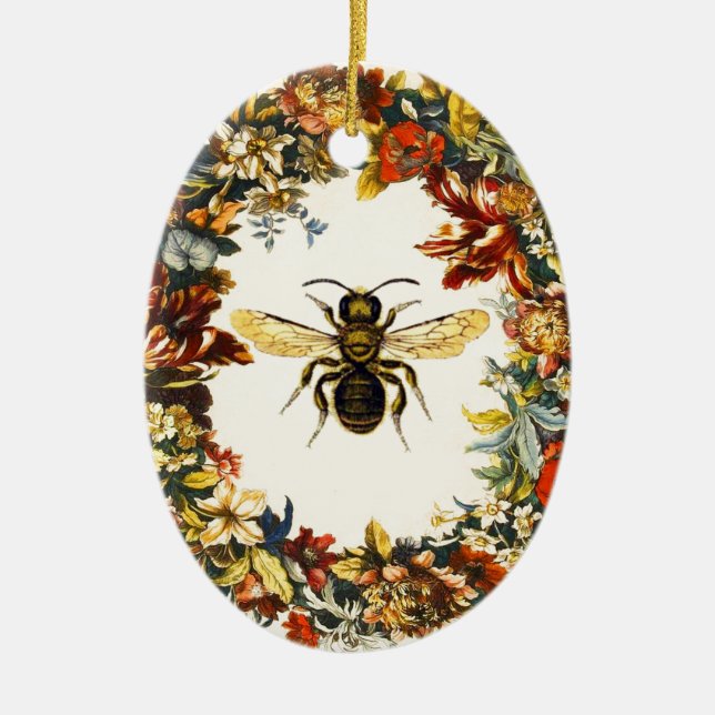 SPRING FLOWERS HONEY BEE / BEEKEEPER BEEKEEPING CERAMIC ORNAMENT (Front)