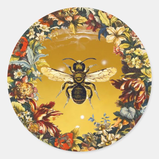 SPRING FLOWERS HONEY BEE / BEEKEEPER BEEKEEPING CLASSIC ROUND STICKER (Front)