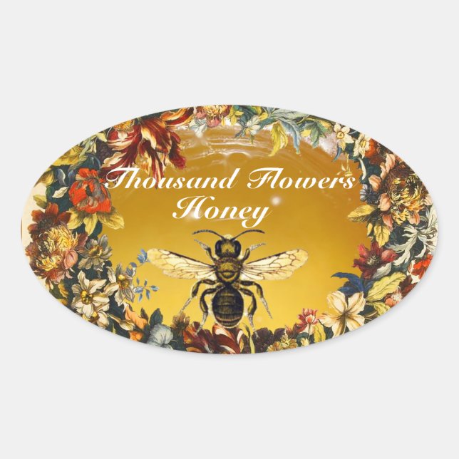 SPRING FLOWERS HONEY BEE / BEEKEEPER BEEKEEPING OVAL STICKER (Front)