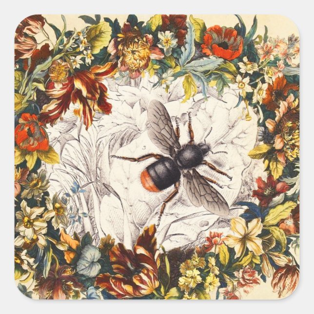 SPRING FLOWERS HONEY BEE / BEEKEEPER BEEKEEPING SQUARE STICKER (Front)
