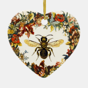 SPRING FLOWERS HONEY BEE / BEEKEEPER HEART CERAMIC ORNAMENT