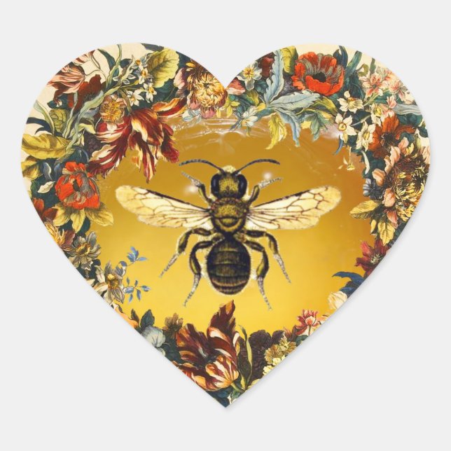 SPRING FLOWERS HONEY BEE / BEEKEEPER HEART HEART STICKER (Front)