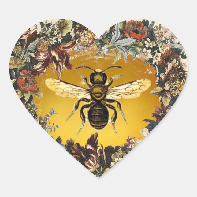 SPRING FLOWERS HONEY BEE / BEEKEEPER HEART HEART STICKER (Front)
