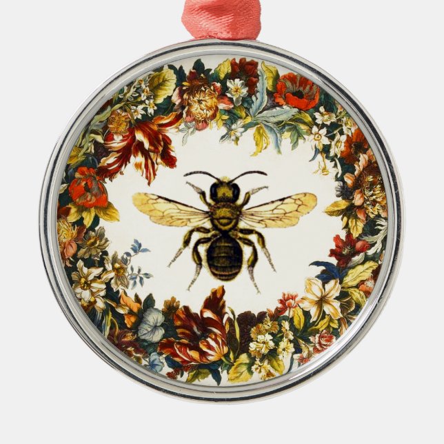 SPRING FLOWERS HONEY BEE / BEEKEEPER METAL ORNAMENT (Front)