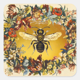 SPRING FLOWERS HONEY BEE / BEEKEEPER SQUARE STICKER