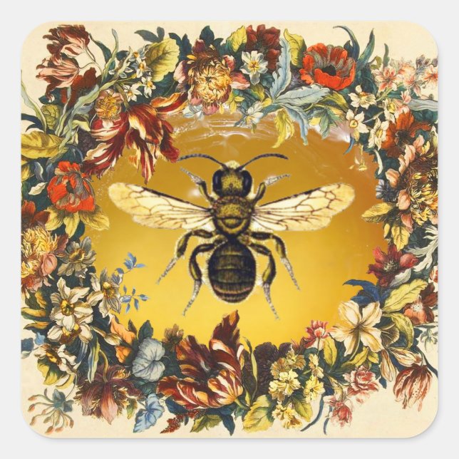 SPRING FLOWERS HONEY BEE / BEEKEEPER SQUARE STICKER (Front)