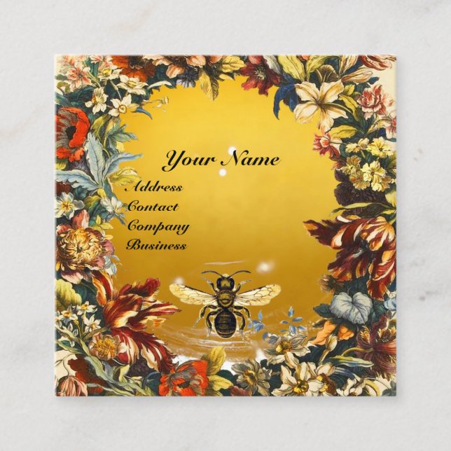 SPRING FLOWERS HONEY BEE BEEKEEPING RED WAX SEAL SQUARE BUSINESS CARD (Front)