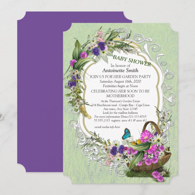 Spring flowers in a Basket Baby Shower Invitation (Front/Back)