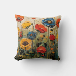 Spring Flowers In A Field Painting Throw Pillow