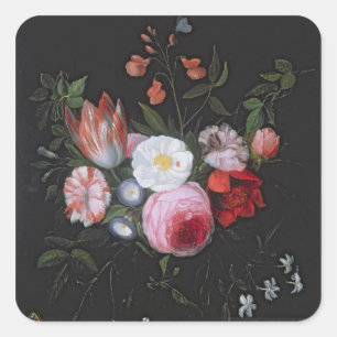 Spring Flowers in a glass vase, 17th century Square Sticker